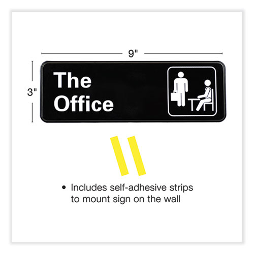 The Office Indoor/Outdoor Wall Sign, 9" x 3", Black Face, White Graphics, 2/Pack