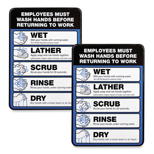 Image of Excello Global Products® Employees Must Wash Hands Indoor Wall Sign, 5" X 7", Black/Blue/White Face, Black/Blue Graphics, 2/Pack