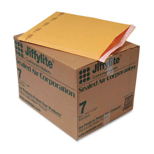 Jiffylite Self-Seal Bubble Mailer, #7, Barrier Bubble Air Cell Cushion, Self-Adhesive Closure, 14.25 x 20, Brown Kraft, 50/CT