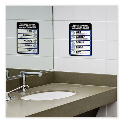Employees Must Wash Hands Indoor Wall Sign, 5" x 7", Black/Blue/White Face, Black/Blue Graphics, 2/Pack