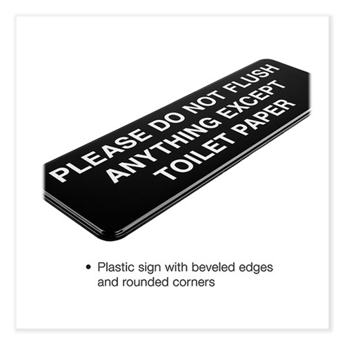 Please Do Not Flush Indoor/Outdoor Wall Sign, 9" x 3", Black Face, White Graphics, 3/Pack