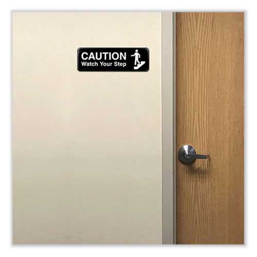 Caution Watch Your Step Indoor/Outdoor Wall Sign, 9" x 3", Black Face, White Graphics, 3/Pack