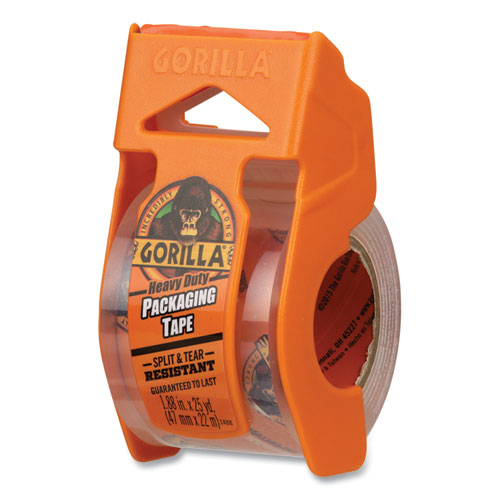 Gorilla® Heavy Duty Packaging Tape With Dispenser, 1.88" X 25 Yds, Clear, 4/Pack