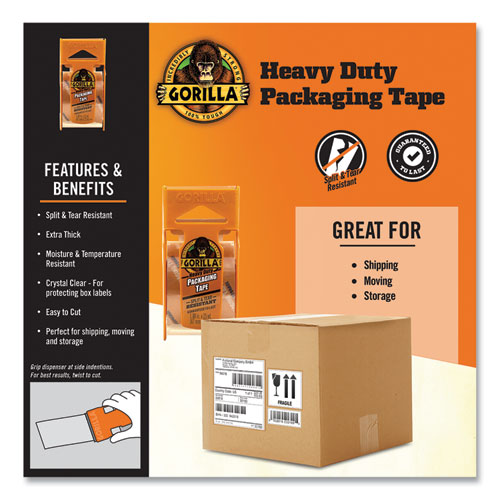 Image of Gorilla® Heavy Duty Packaging Tape With Dispenser, 1.88" X 25 Yds, Clear, 4/Pack