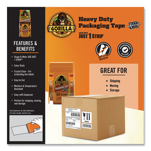 Image of Gorilla® Heavy Duty Tough And Wide Packaging Tape With Dispenser, 2.88" X 20 Yds, Clear
