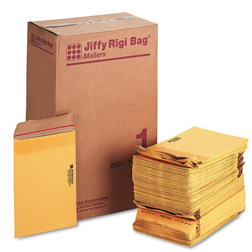 JIFFY RIGI BAG MAILER, #1, SQUARE FLAP, SELF-ADHESIVE CLOSURE, 7.25 X 10.5, NATURAL KRAFT, 250/CARTON