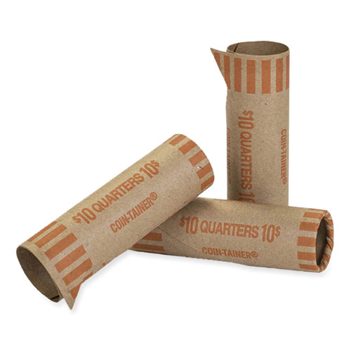 Gunshell Crimped-End Coin Wrapper, Quarters, $10.00, Kraft/Orange, 1,000/Carton