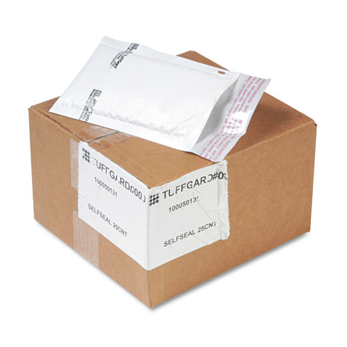 Jiffy TuffGard Self-Seal Cushioned Mailer, #000, Barrier Bubble Lining, Self-Adhesive Closure, 4 x 8, White, 25/Carton | by Plexsupply
