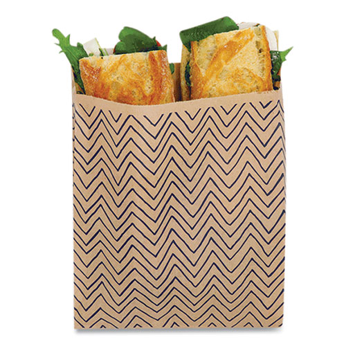 Image of Lunchskins Xl Sandwich Bag With Resealable Stickers, 7.1 X 2 X 9.1, Kraft With Black Chevron Pattern, 50/Box