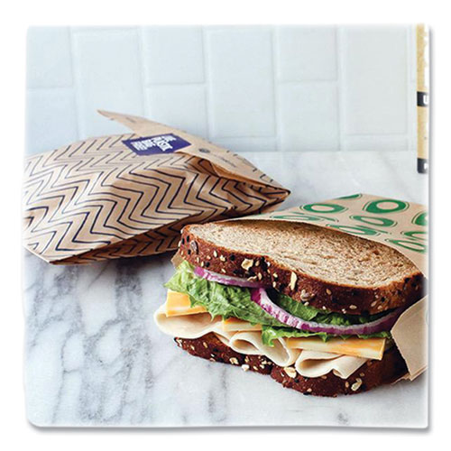 XL Sandwich Bag with Resealable Stickers, 7.1 x 2 x 9.1, Kraft with Black Chevron Pattern, 50/Box