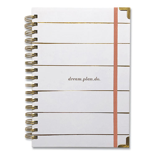 dream.plan.do. Weekly/Monthly Planner, Gold Stripe Artwork, 9.25 x 6.5, White/Gold Cover, 12-Month: Undated