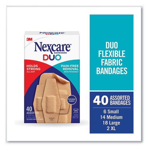 Image of 3M Nexcare™ Duo Bandages, Plastic, Assorted Sizes, 40/Pack