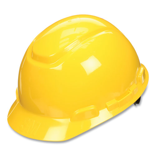 SecureFit Hard Hat with Uvicator, Four-Point Ratchet Suspension, Yellow