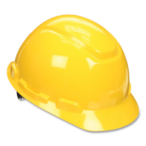 SecureFit Hard Hat with Uvicator, Four-Point Ratchet Suspension, Yellow