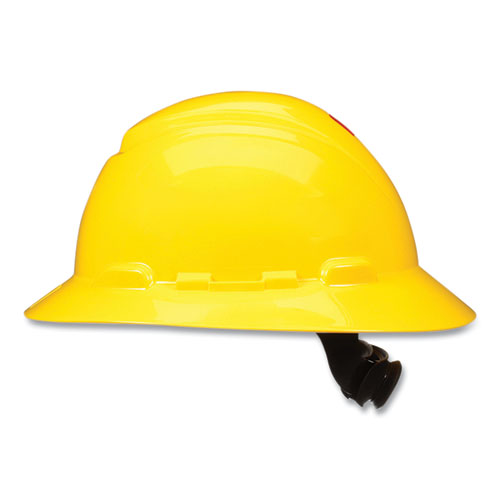 SecureFit Full Brim Hard Hat with Uvicator, Four-Point Ratchet Suspension, Yellow