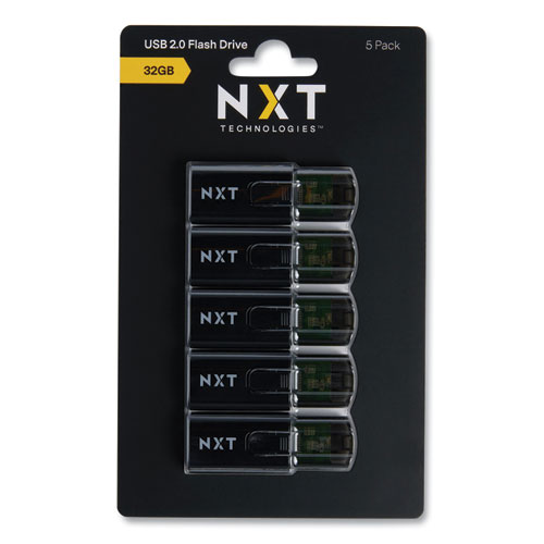 USB 2.0 Type-A Flash Drive, 32 GB, Black, 5/Pack