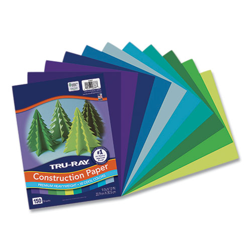 Tru-Ray Construction Paper, 76 lb Text Weight, 9 x 12, Cool Assorted Colors, 150/Pack