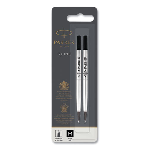 Quink Refill for Parker Rollerball Pen, Medium Tip, Black Ink, 2/Pack