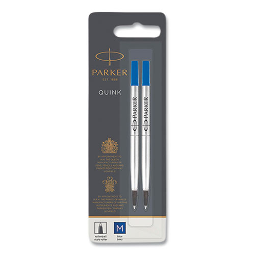 Quink Refill for Parker Rollerball Pen, Medium Tip, Blue Ink, 2/Pack