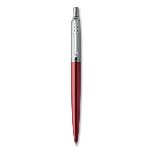 Image of Parker® Jotter Ballpoint Pen, Retractable, Medium 0.7 Mm, Blue Ink, Kensington Red/Chrome Barrel