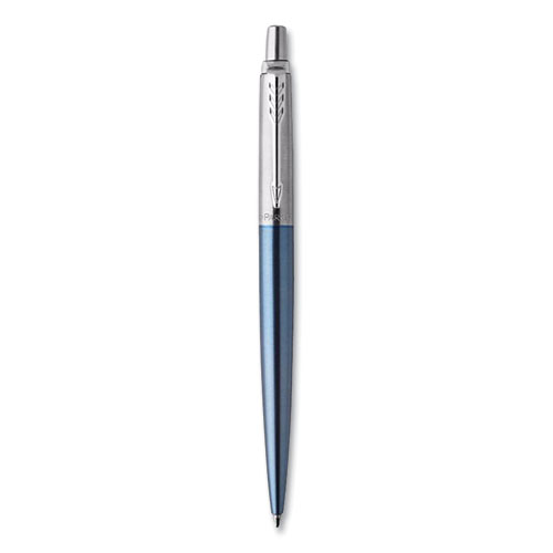 Parker® Jotter Ballpoint Pen, Retractable, Medium 0.7 Mm, Blue Ink, Waterloo Blue/Chrome Barrel