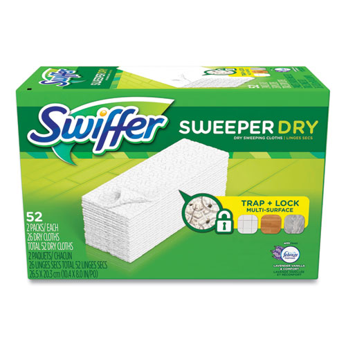 Swiffer® Dry Refill Cloths, 1-Ply, 10.63" x 8", Lavender and Vanilla, White, 52/Box
