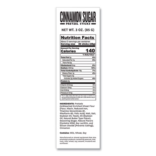 Cinnamon Sugar Pretzel Sticks, 3 oz Bag, 15/Carton