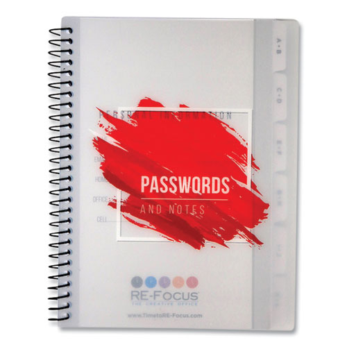 Image of Pocket-Style Password Log Book, 480 Total Entries, 4 Entries/Page, White/Red Poly Cover, (60) 7 x 5.5 Sheets