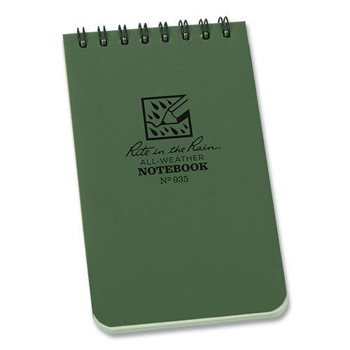 Rite In The Rain® All-Weather Wire-O Notepad, Universal: Narrow Rule And Quadrille Rule, Dark Green Cover, 50 White 3 X 5 Sheets