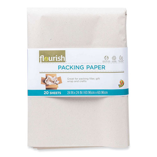 100% Recycled Paper Packing Sheets, 24" x 24", Natural, 20/Pack