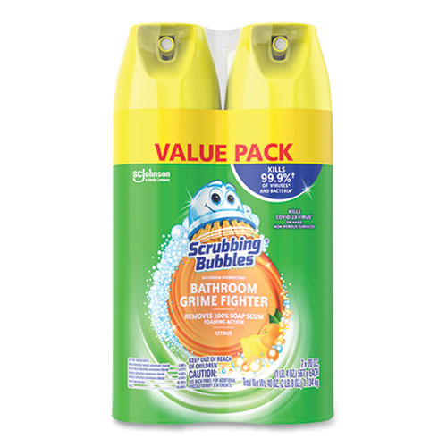 Scrubbing Bubbles® Bathroom Disinfectant Grime Fighter Aerosol, Citrus Scent, 20 Oz Aerosol Can, 2/Pack