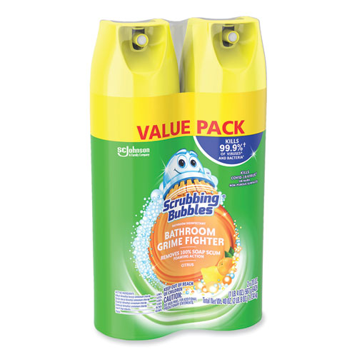 Image of Scrubbing Bubbles® Bathroom Disinfectant Grime Fighter Aerosol, Citrus Scent, 20 Oz Aerosol Can, 2/Pack