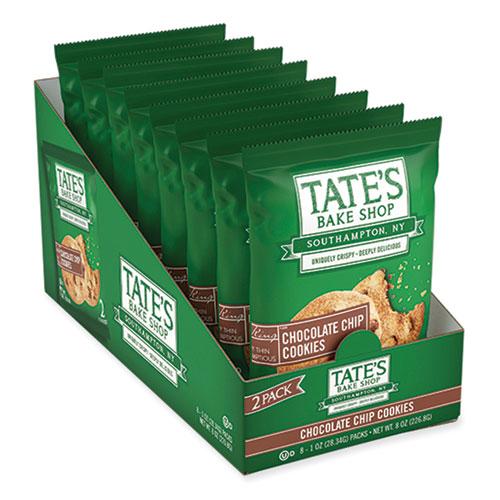 TATE'S BAKE SHOP Chocolate Chip Cookies Snack Packs, 1 oz Pack, 2 Cookies/Pack, 8 Packs/Box, 2 Boxes/Carton