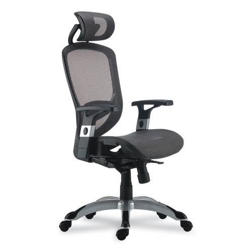 FlexFit Hyken Mesh Task Chair, Supports Up to 275 lb, 17.24" - 20.98" Seat Height, Charcoal Gray Seat/Back, Silver/Black Base