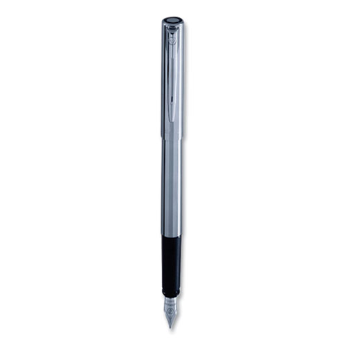 Allure Fountain Pen, Stick, Fine Nib, Blue Ink, Silver/Black Barrel