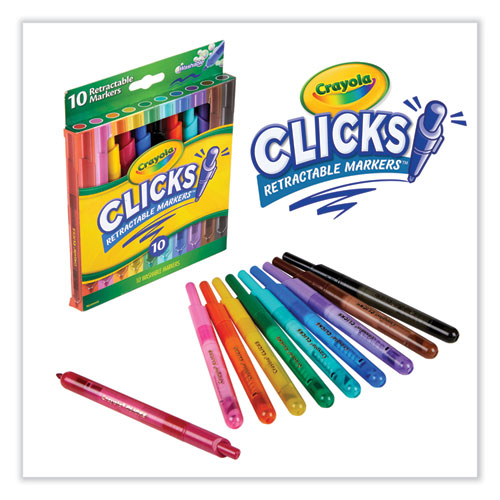 Super Clicks Retractable Markers, Assorted Bullet Tip Sizes, Assorted Colors, 10/Pack