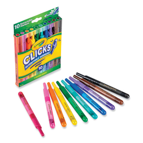 Image of Crayola® Super Clicks Retractable Markers, Assorted Bullet Tip Sizes, Assorted Colors, 10/Pack