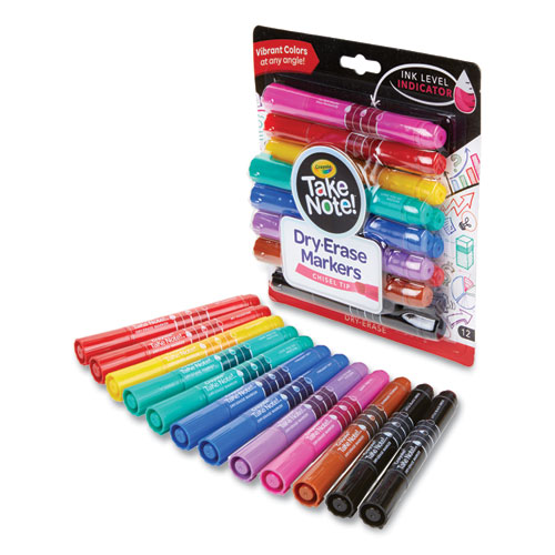 Crayola Take Note Dry-Erase Markers, Broad, Chisel Tip, Assorted, 12/Pack