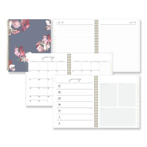 Image of Life Note-It Leah Weekly/Monthly Notes Planner, Floral Artwork, 11 x 8.5, Gray/Pink/White Cover, 12-Month (Jan to Dec): 2024