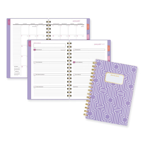 Badge Geo Weekly/Monthly Planner, 8.5 x 6.38, Purple/White/Gold Cover, 13-Month (Jan to Jan): 2024 to 2025