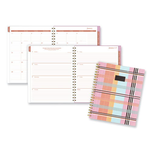 Cher Weekly/Monthly Planner, Plaid Artwork, 11 x 9.25, Pink/Blue/Orange Cover, 12-Month (Jan to Dec): 2024