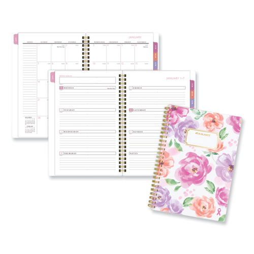 Badge Floral Weekly/Monthly Planner, Floral Artwork, 8.5 x 6.38, White/Multicolor Cover, 13-Month (Jan to Jan): 2024 to 2025