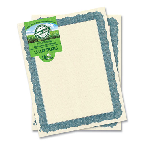 Geographics® Award Certificates, 8.5 X 11, Natural With Blue Braided Border, 15/Pack