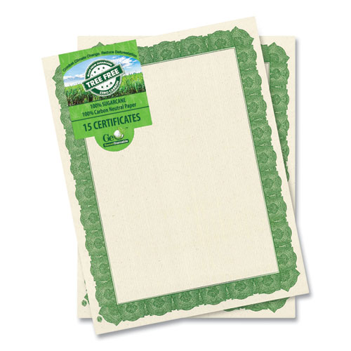 Geographics® Award Certificates, 8.5 X 11, Natural With Green Braided Border, 15/Pack