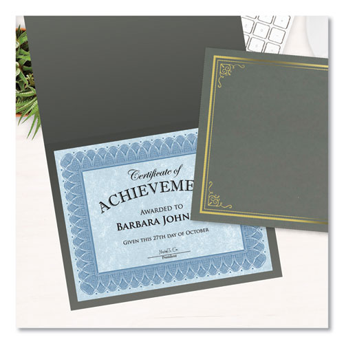 Certificate/Document Cover, 9.75" x 12.5", Gray With Gold Foil, 5/Pack