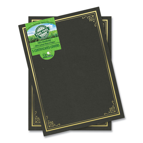 Geographics® Certificate/Document Cover, 9.75" X 12.5", Black With Gold Foil, 5/Pack