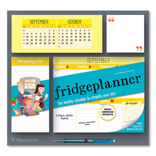 Blueline® Fridge Planner Magnetized Monthly Calendar with Pads + Pencil, 14 x 13.5, Yellow/Green Sheets, 16-Month (Sept-Dec): 2024-2025
