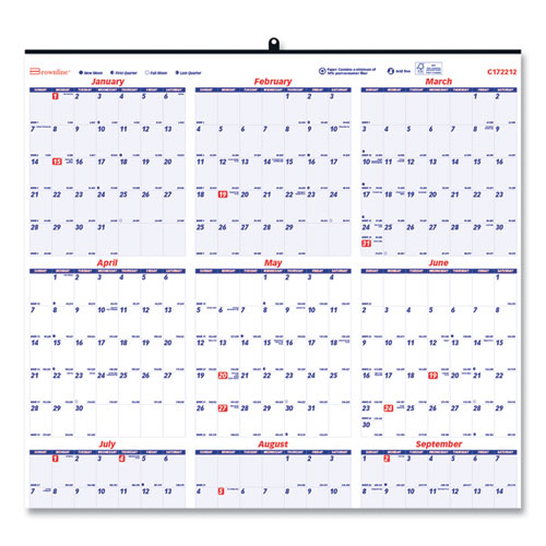 Yearly Wall Calendar, 24 x 36, White/Blue Sheets, 12-Month (Jan to Dec): 2025