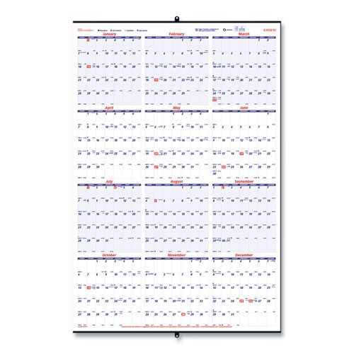 Image of Yearly Wall Calendar, 24 x 36, White/Blue Sheets, 12-Month (Jan to Dec): 2024