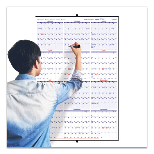 Yearly Wall Calendar, 24 x 36, White/Blue Sheets, 12-Month (Jan to Dec): 2025